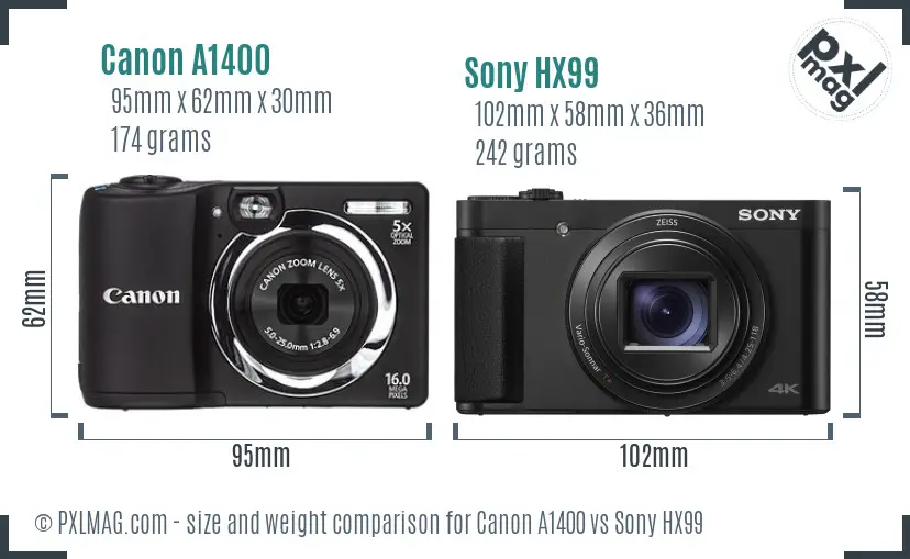 Canon A1400 vs Sony HX99 size comparison