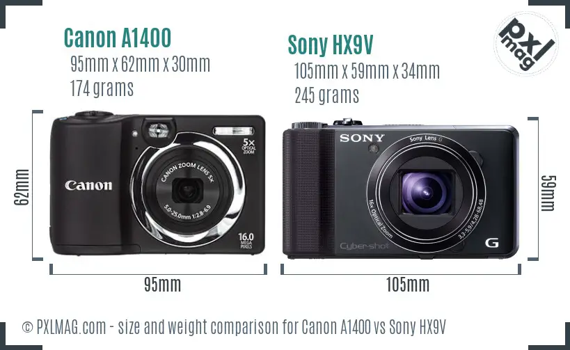 Canon A1400 vs Sony HX9V size comparison Canon A1400 vs Sony HX9V size comparison