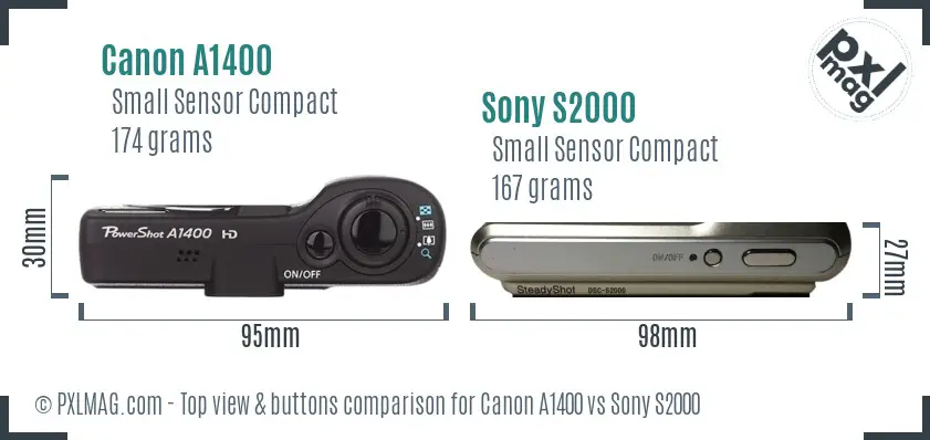 Canon A1400 vs Sony S2000 top view buttons comparison