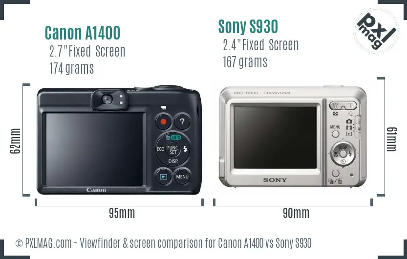 Canon A1400 vs Sony S930 Screen and Viewfinder comparison
