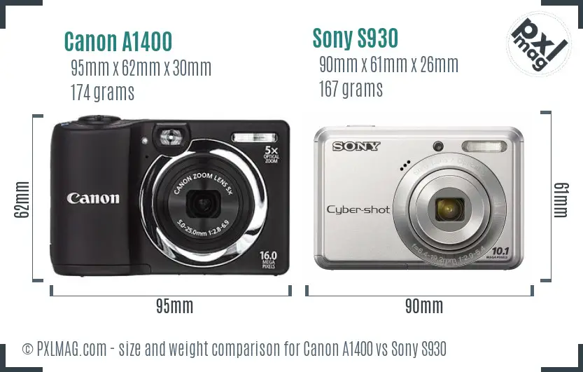 Canon A1400 vs Sony S930 size comparison