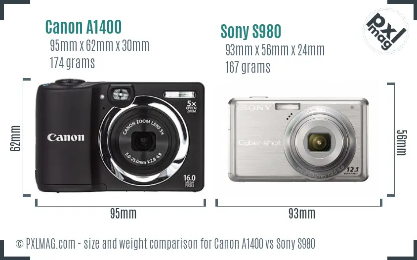 Canon A1400 vs Sony S980 size comparison Canon A1400 vs Sony S980 size comparison