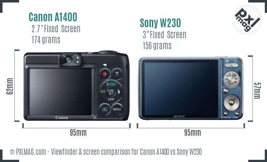 Canon A1400 vs Sony W230 Screen and Viewfinder comparison