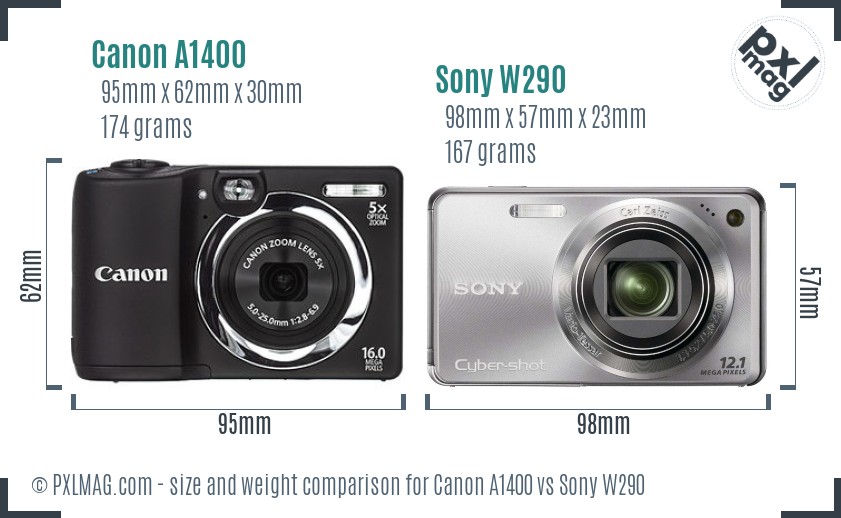 Canon A1400 vs Sony W290 size comparison