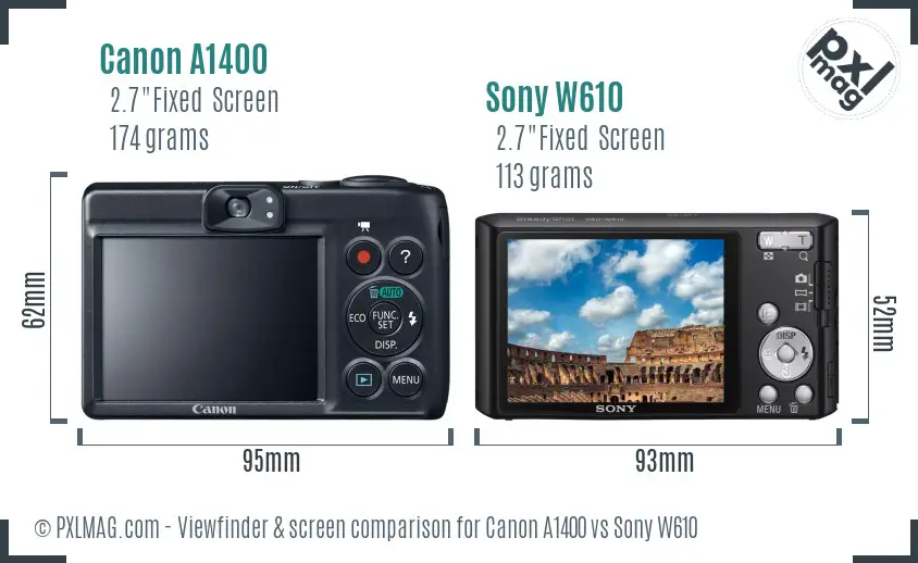 Canon A1400 vs Sony W610 Screen and Viewfinder comparison