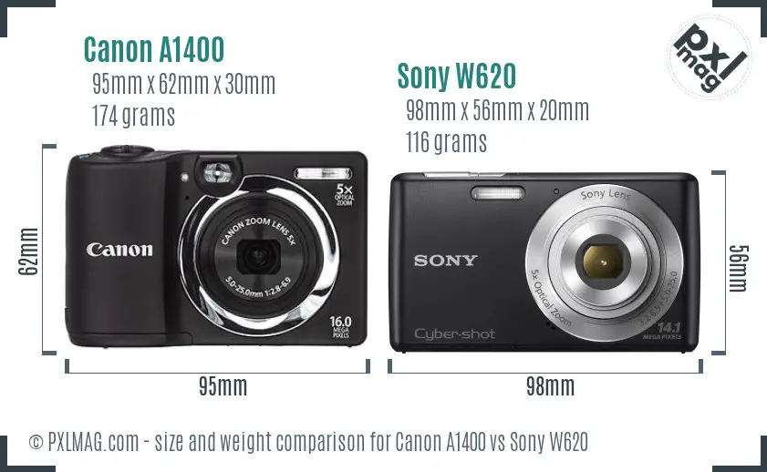 Canon A1400 vs Sony W620 size comparison Canon A1400 vs Sony W620 size comparison