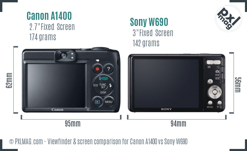 Canon A1400 vs Sony W690 Screen and Viewfinder comparison