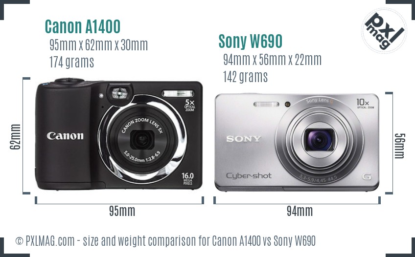 Canon A1400 vs Sony W690 size comparison