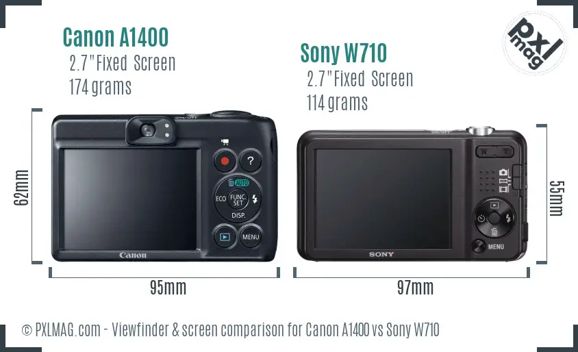 Canon A1400 vs Sony W710 Screen and Viewfinder comparison