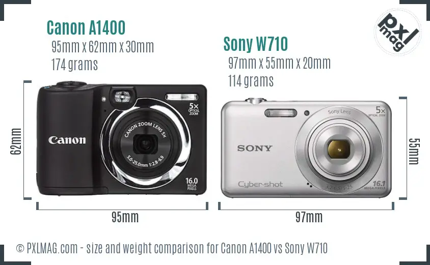 Canon A1400 vs Sony W710 size comparison