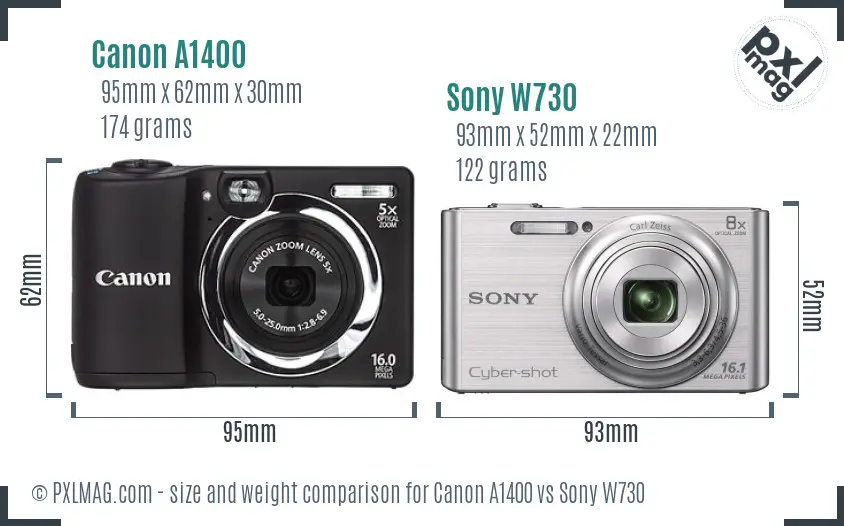 Canon A1400 vs Sony W730 size comparison Canon A1400 vs Sony W730 size comparison