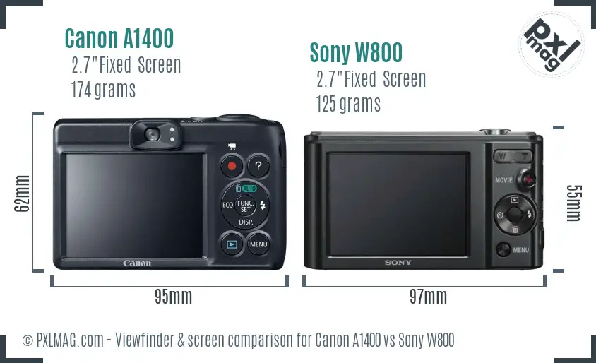 Canon A1400 vs Sony W800 Screen and Viewfinder comparison