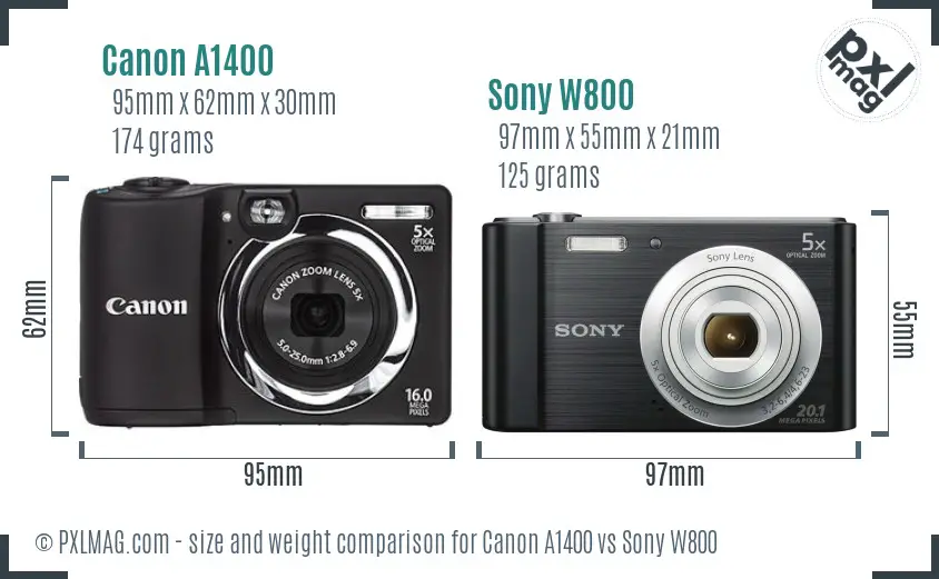 Canon A1400 vs Sony W800 size comparison