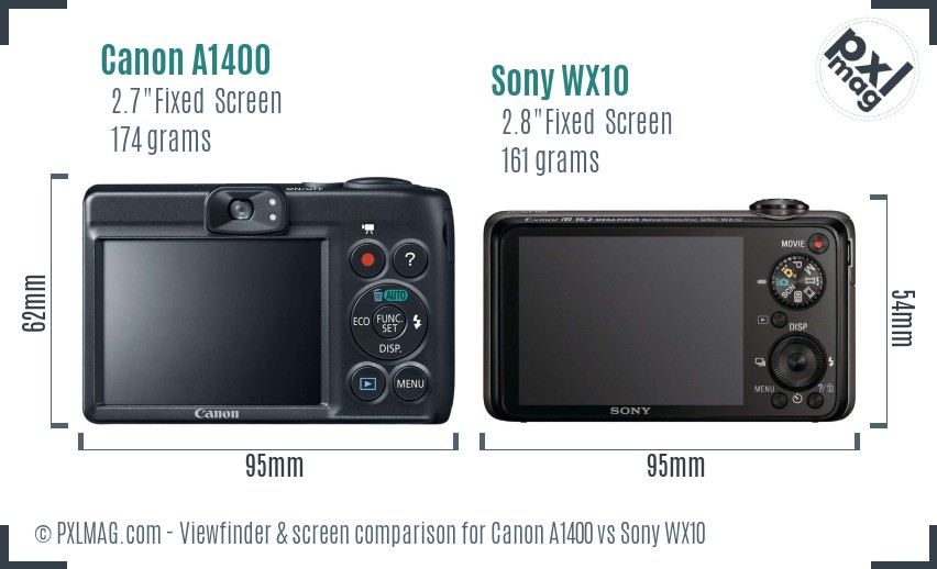 Canon A1400 vs Sony WX10 Screen and Viewfinder comparison
