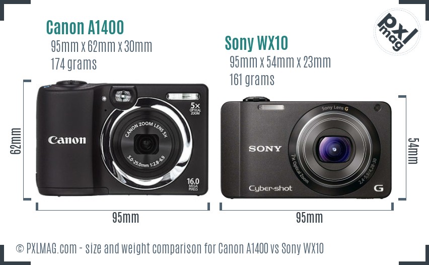 Canon A1400 vs Sony WX10 size comparison Canon A1400 vs Sony WX10 size comparison