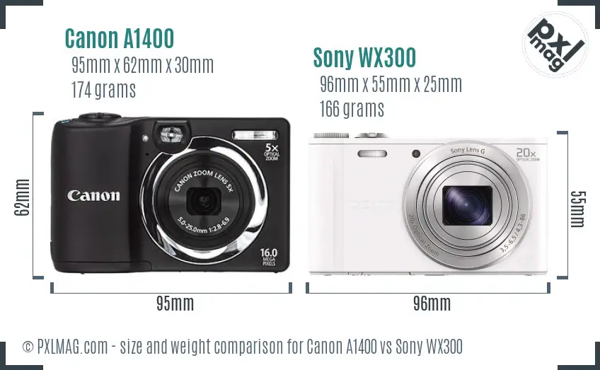 Canon A1400 vs Sony WX300 size comparison Canon A1400 vs Sony WX300 size comparison
