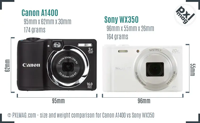 Canon A1400 vs Sony WX350 size comparison