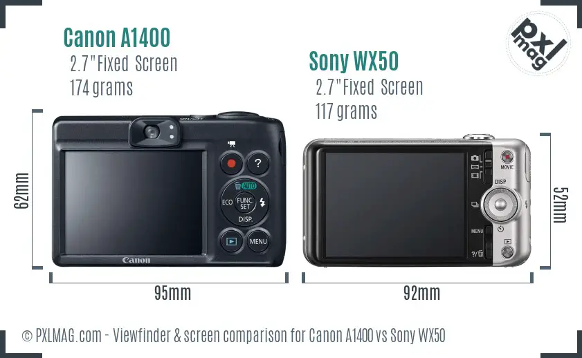 Canon A1400 vs Sony WX50 Screen and Viewfinder comparison