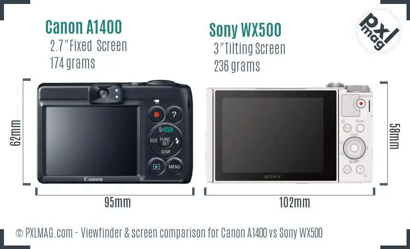 Canon A1400 vs Sony WX500 Screen and Viewfinder comparison