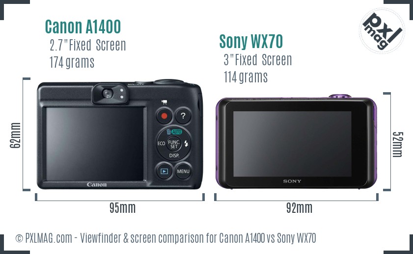 Canon A1400 vs Sony WX70 Screen and Viewfinder comparison