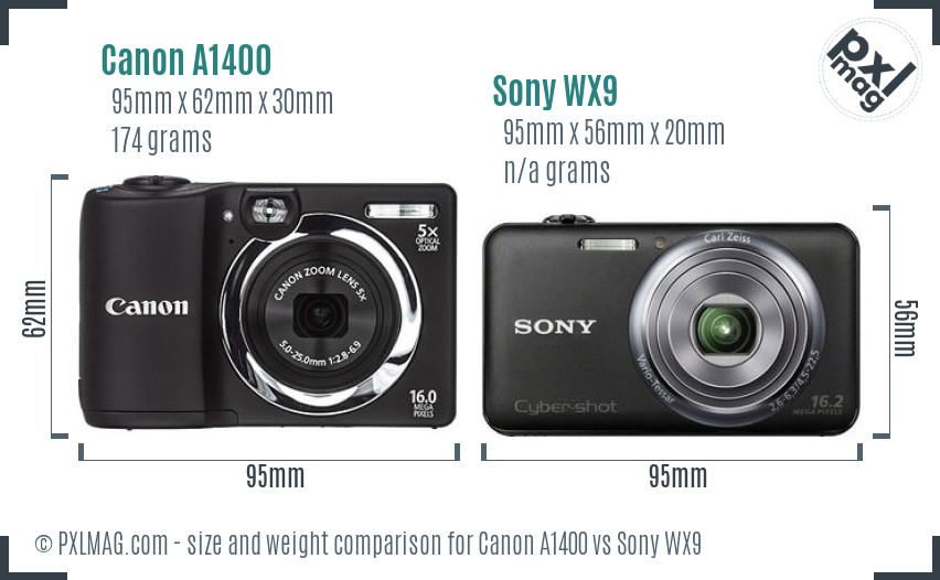 Canon A1400 vs Sony WX9 size comparison