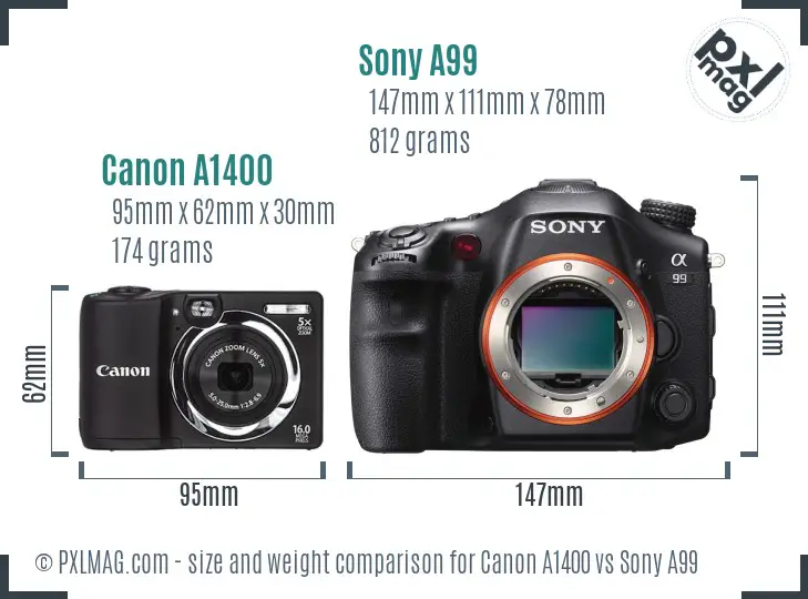 Canon A1400 vs Sony A99 size comparison