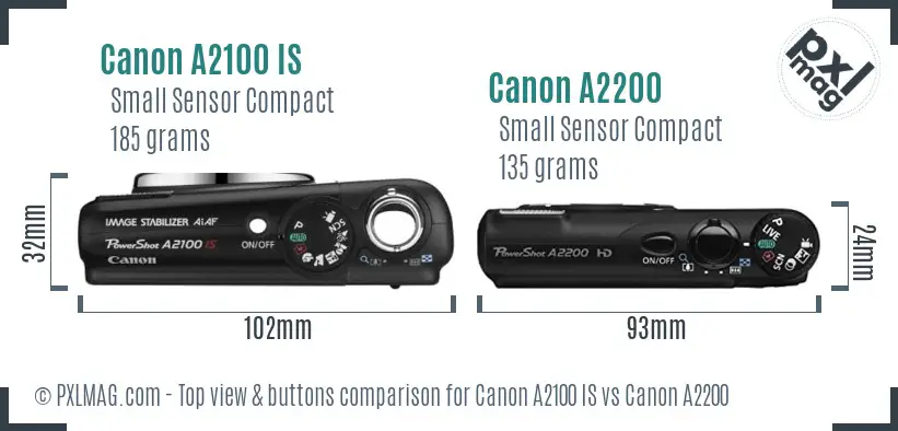 Canon A2100 IS vs Canon A2200 top view buttons comparison
