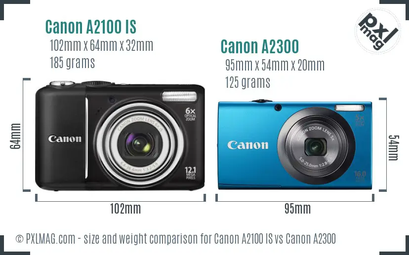 Canon A2100 IS vs Canon A2300 size comparison