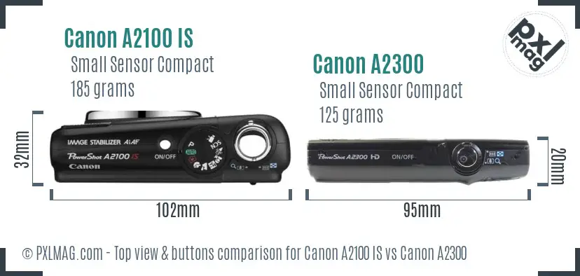 Canon A2100 IS vs Canon A2300 top view buttons comparison
