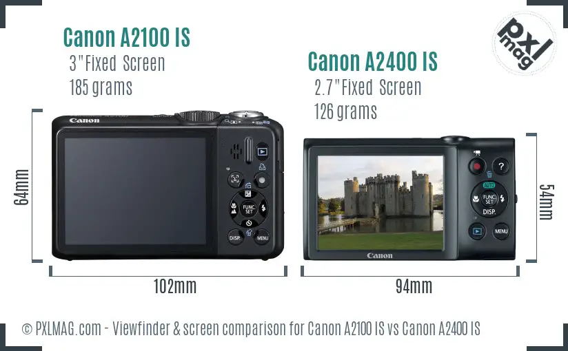 Canon A2100 IS vs Canon A2400 IS Screen and Viewfinder comparison