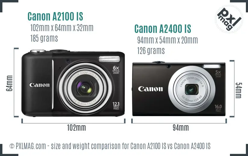 Canon A2100 IS vs Canon A2400 IS size comparison