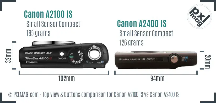 Canon A2100 IS vs Canon A2400 IS top view buttons comparison