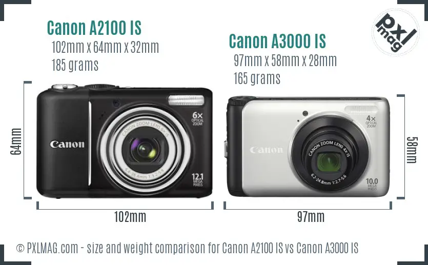 Canon A2100 IS vs Canon A3000 IS size comparison