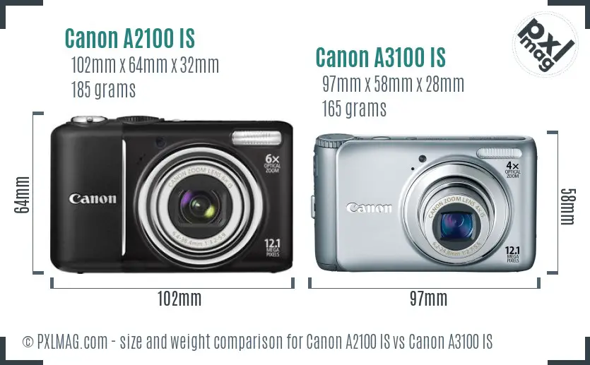Canon A2100 IS vs Canon A3100 IS size comparison