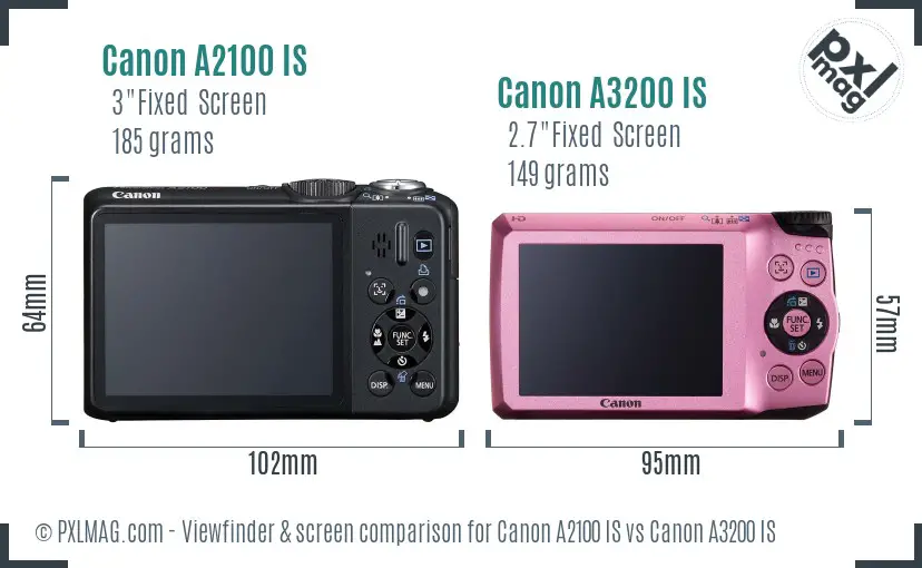 Canon A2100 IS vs Canon A3200 IS Screen and Viewfinder comparison