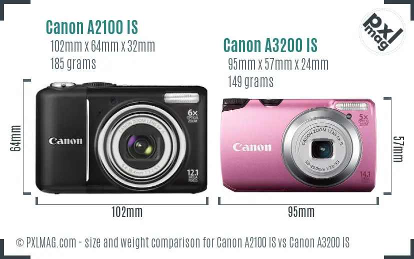 Canon A2100 IS vs Canon A3200 IS size comparison