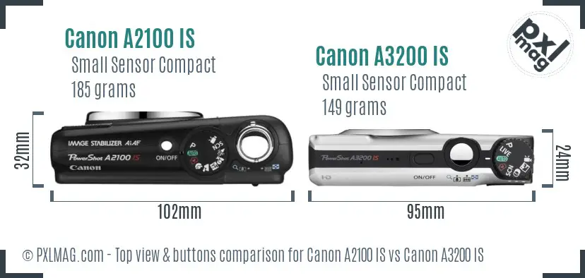 Canon A2100 IS vs Canon A3200 IS top view buttons comparison