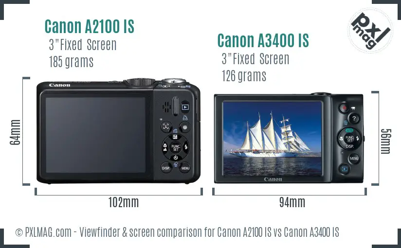 Canon A2100 IS vs Canon A3400 IS Screen and Viewfinder comparison