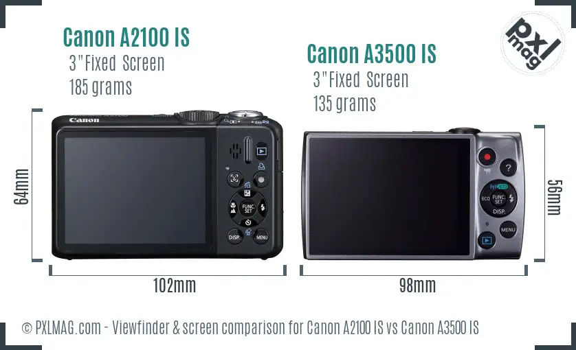 Canon A2100 IS vs Canon A3500 IS Screen and Viewfinder comparison