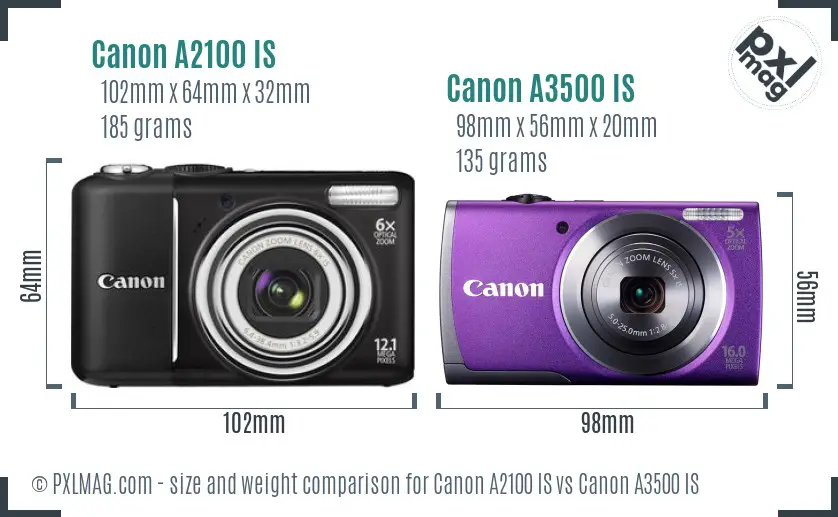 Canon A2100 IS vs Canon A3500 IS size comparison