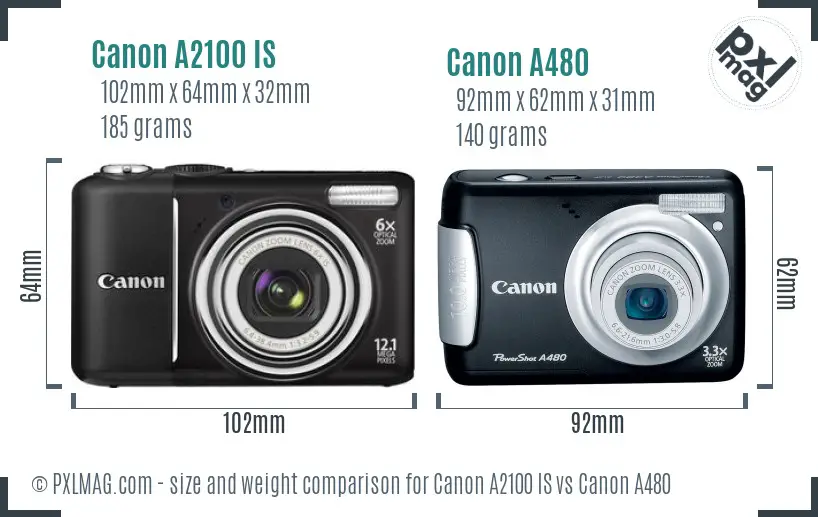 Canon A2100 IS vs Canon A480 size comparison
