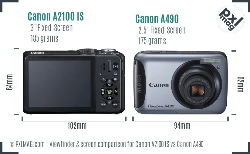 Canon A2100 IS vs Canon A490 Screen and Viewfinder comparison