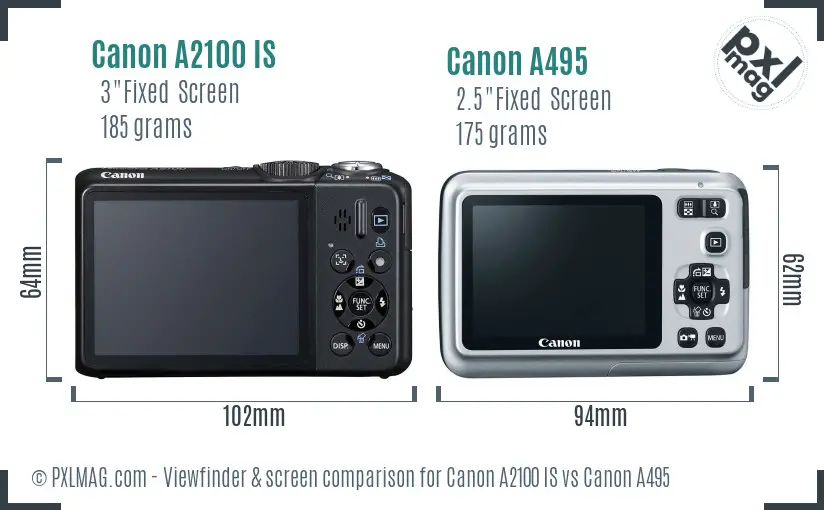 Canon A2100 IS vs Canon A495 Screen and Viewfinder comparison