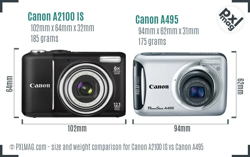 Canon A2100 IS vs Canon A495 size comparison