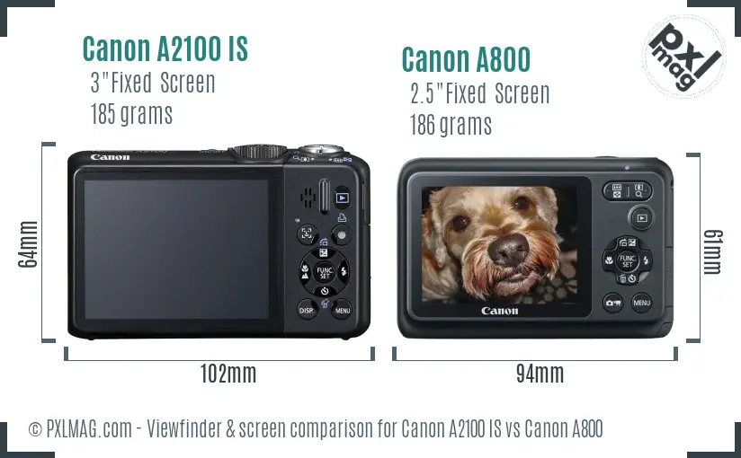 Canon A2100 IS vs Canon A800 Screen and Viewfinder comparison