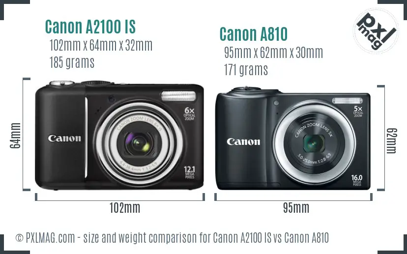 Canon A2100 IS vs Canon A810 size comparison