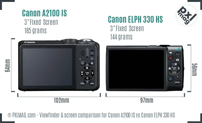 Canon A2100 IS vs Canon ELPH 330 HS Screen and Viewfinder comparison