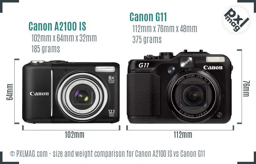 Canon A2100 IS vs Canon G11 size comparison