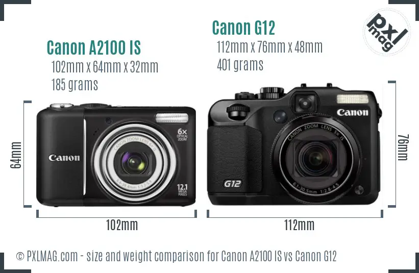 Canon A2100 IS vs Canon G12 size comparison