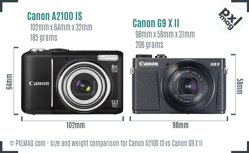 Canon A2100 IS vs Canon G9 X II size comparison